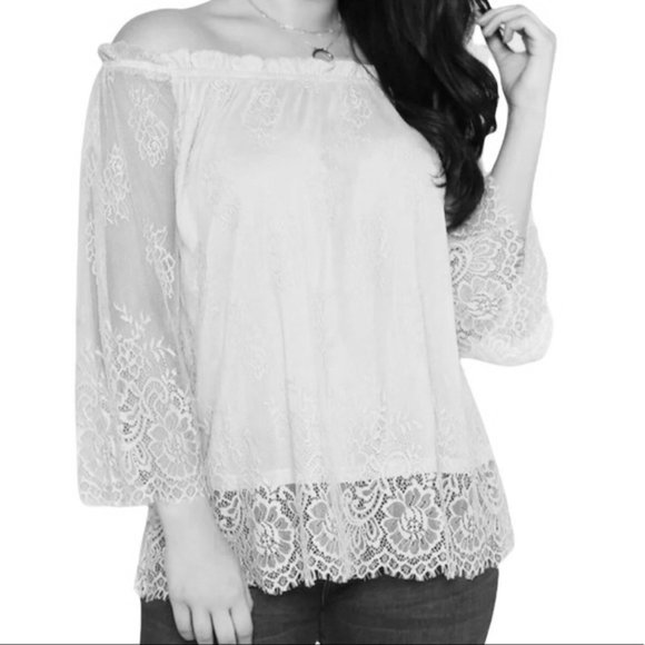 She + Sky Tops - She + Sky Off The Shoulder Lace Blouse Top Purple